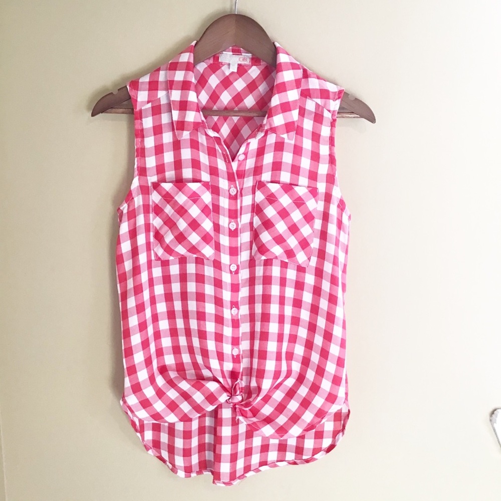 GIANNI BINI AMERICANA GINGHAM BUTTON FRONT TANK